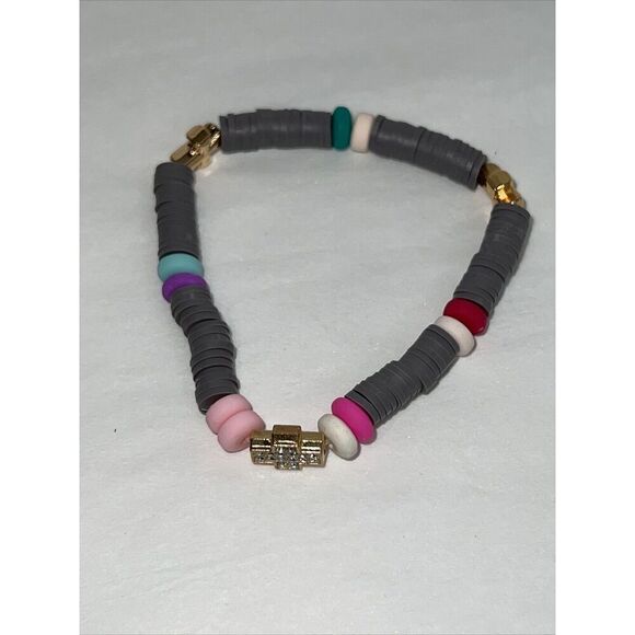 Cross With Rhinestone Colorful Heishi Beaded Bracelets Stretch Gold Tone Beach - Picture 4 of 6
